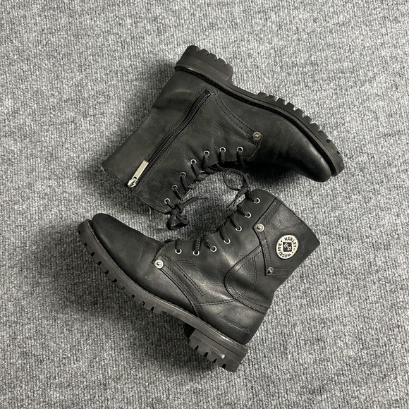 Harley Davidson Boots Womens Size 5.5 Black Leather Lace Up Moto Combat Zip 4070 - Picture 2 of 9
